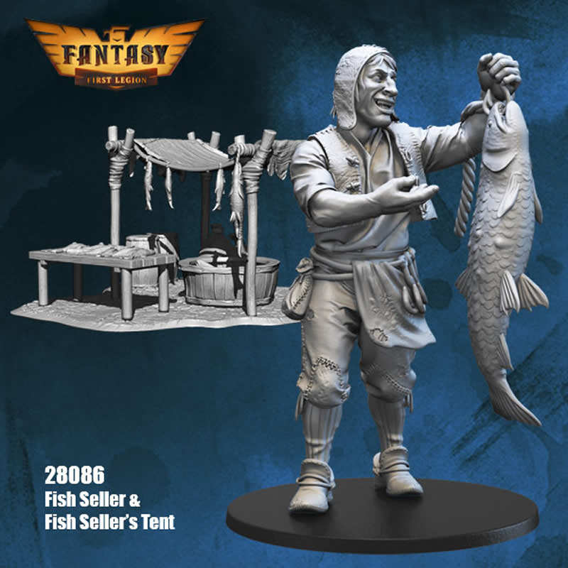 FLM28086 Fish Seller and Sellers Tent Figure Kit 28mm Heroic Scale Miniature Unpainted