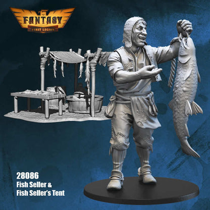 FLM28086 Fish Seller and Sellers Tent Figure Kit 28mm Heroic Scale Miniature Unpainted