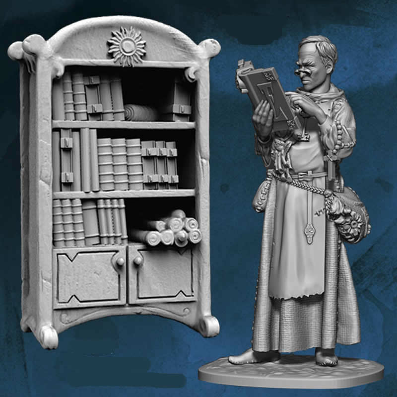 FLM28092 Herbal Healer with Bookcase Figure Kit 28mm Heroic Scale Miniature Unpainted