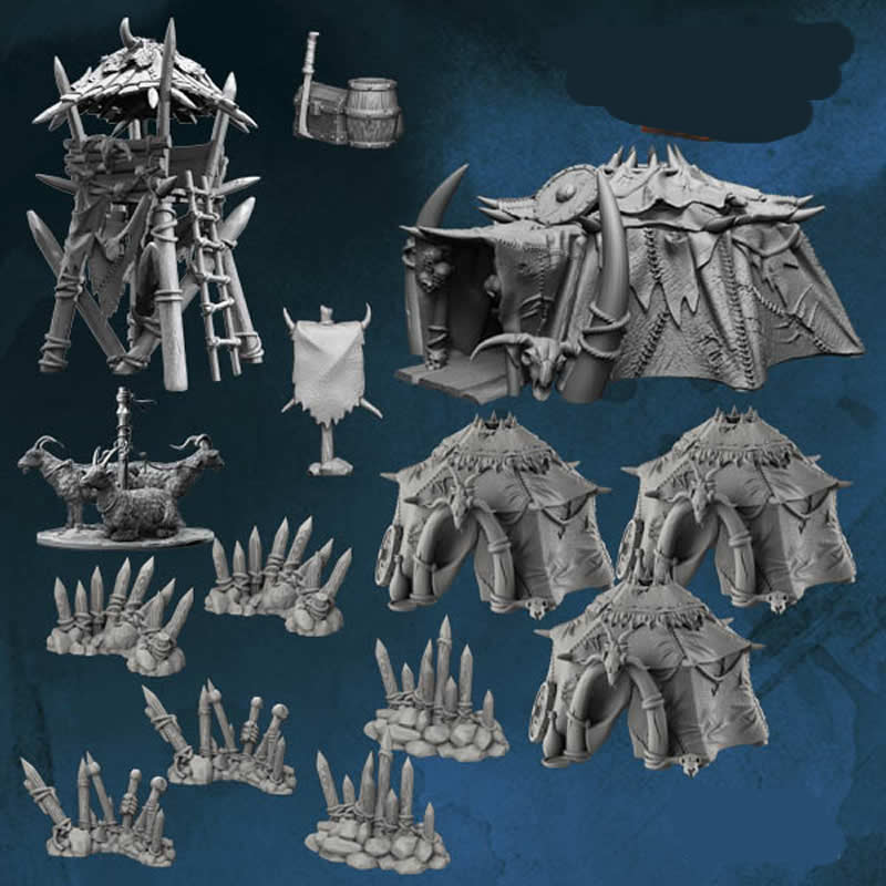 FLM28OC01 Orc Camp Accessories Kit 28mm Heroic Scale Miniature Unpainted