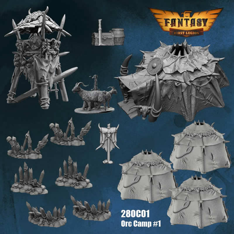 FLM28OC01 Orc Camp Accessories Kit 28mm Heroic Scale Miniature Unpainted