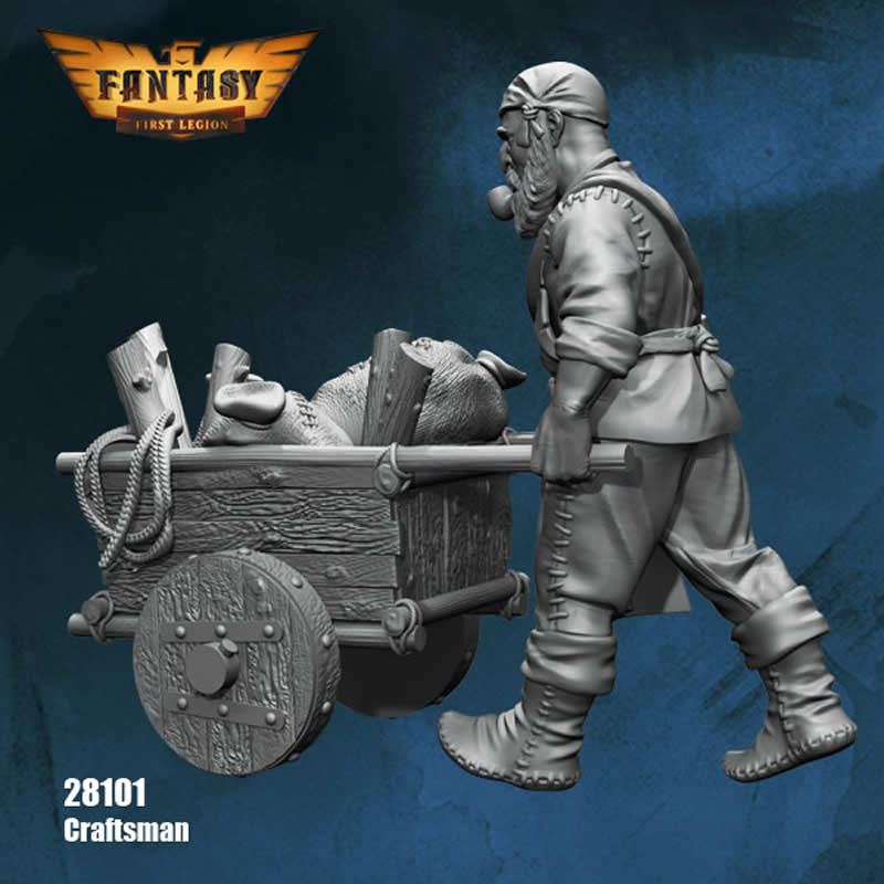 FLM28101 Craftsman With Woodcart Figure Kit 28mm Heroic Scale Miniature Unpainted