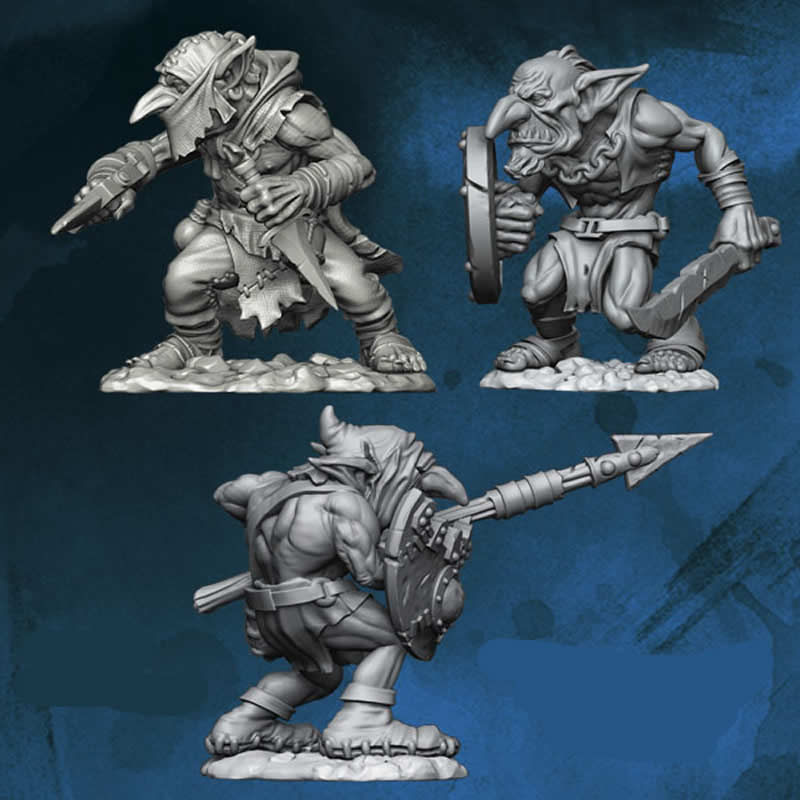 FLM28GOB02 Goblin Warriors 3 Different Goblins Figure Kit 28mm Heroic Scale Miniature Unpainted