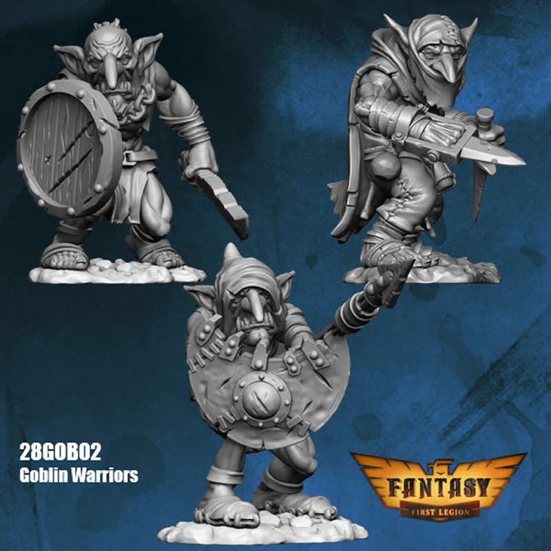 FLM28GOB02 Goblin Warriors 3 Different Goblins Figure Kit 28mm Heroic Scale Miniature Unpainted