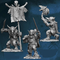 FLM28GOB05 Goblin Command Pack Leader, Standard, Muscian Figure Kit 28mm Heroic Scale Miniature Unpainted