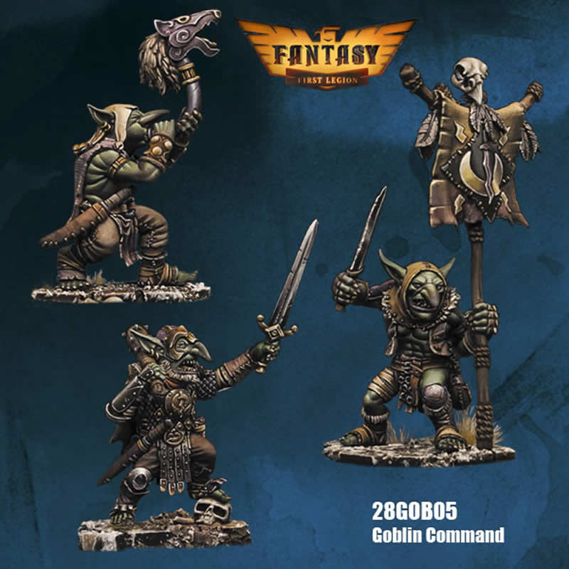 FLM28GOB05 Goblin Command Pack Leader, Standard, Muscian Figure Kit 28mm Heroic Scale Miniature Unpainted