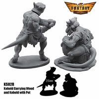 FLMKS02R Kobold Carrying Wood and Kobold with Pot Figure Kit 28mm Heroic Scale Miniature Unpainted