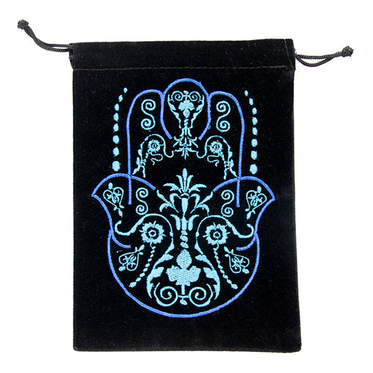 Fatima Hand Black Velvet Embroidered Bag - 5" x 7" Hamsa Pouch
