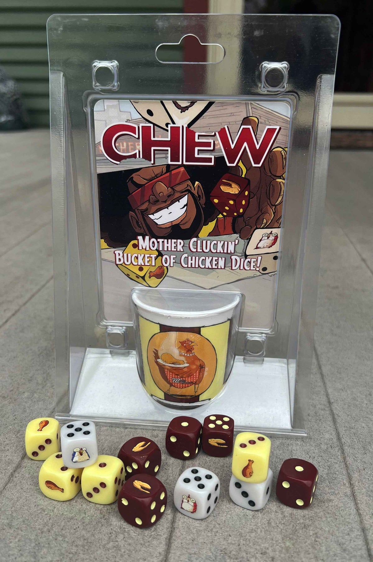 CHEW: Mother Cluckin' Bucket of Chicken Dice – 12 Custom d6s for CHEW RPG