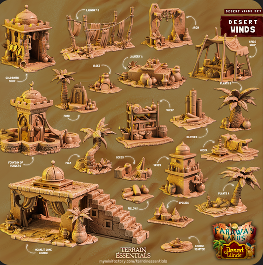 3D Printed Cast n Play Moonlit Dune Lounge Desert Winds Terrain Set 28mm 32mm D&D