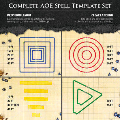 DND Area of Effect Spell Templates – Set of 16 AOE Markers for RPG