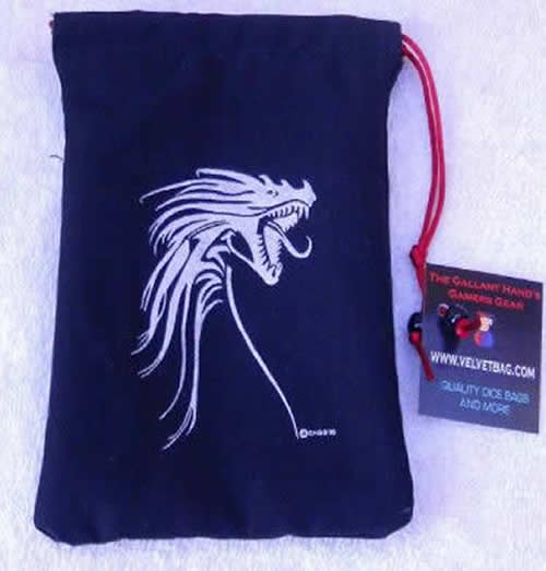 GHGSA5001 Silver Tribal Dragon Black Dice Bag 7inx5in Drawstring Gallant Hands Gamers Gear