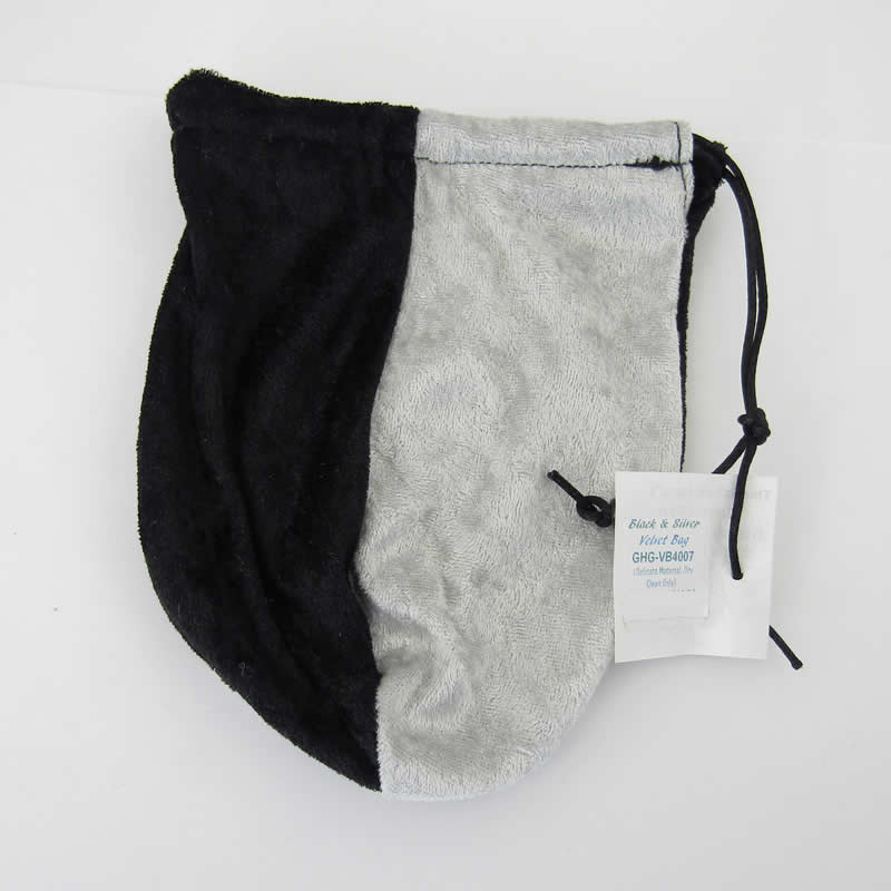 GHGVB4007 Black And Silver Velvet Dice Bag 7inx5in Drawstring