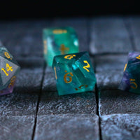 Gemstone Rainbow Fluorite Hand Carved DND Dice Set