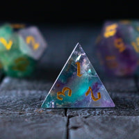 Gemstone Rainbow Fluorite Hand Carved DND Dice Set