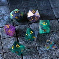 Gemstone Rainbow Fluorite Hand Carved DND Dice Set