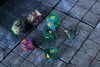 Gemstone Rainbow Fluorite Hand Carved DND Dice Set