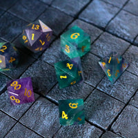 Gemstone Rainbow Fluorite Hand Carved DND Dice Set