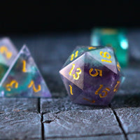 Gemstone Rainbow Fluorite Hand Carved DND Dice Set