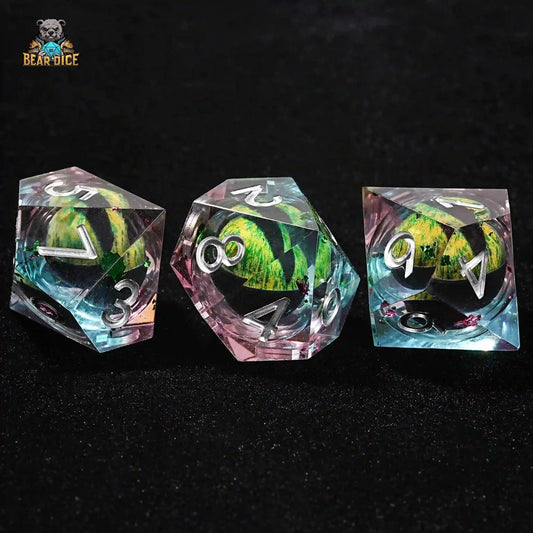 Green Dragon's Eye Kernel - Silver Font Resin 10 Sided Dice (D10 Dice)