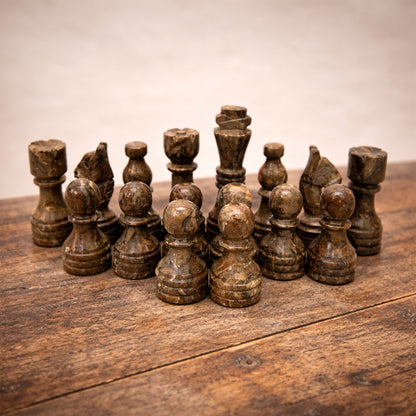 White Grey Marble Chess Pieces 12 to 16 Inches Board - High Quality Handmade (Pieces Only)
