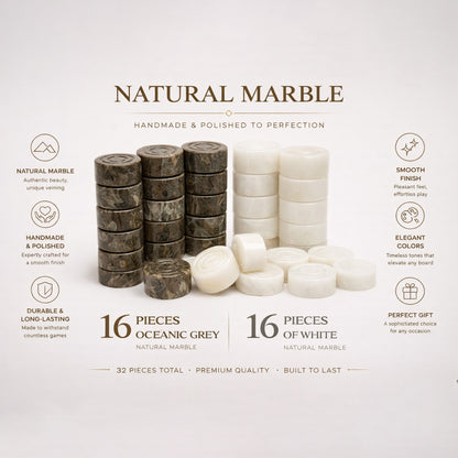 Grey Oceanic and White Marble Checkers Set – ( 32 Handcrafted Pieces )