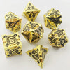Gold w/black Barbed Strengthened Metal 7-Dice Set | Metal DND Dice
