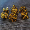 Gold w/black Barbed Strengthened Metal 7-Dice Set | Metal DND Dice