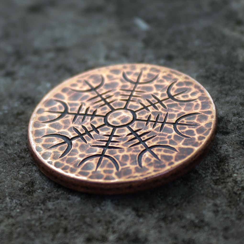 Helm of Awe Copper Coin - Aegishjalmur - Warrior's Stave Viking Coinage