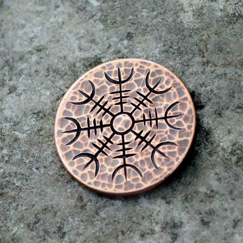 Helm of Awe Copper Coin - Aegishjalmur - Warrior's Stave Viking Coinage