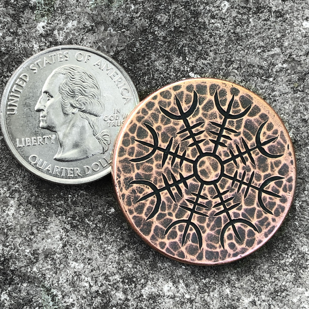 Helm of Awe Copper Coin - Aegishjalmur - Warrior's Stave Viking Coinage