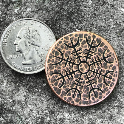 Helm of Awe Copper Coin - Aegishjalmur - Warrior's Stave Viking Coinage