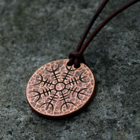 Helm of Awe Copper Coin Necklace - Aegishjalmur - Warrior's Stave Viking Coinage