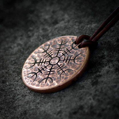 Helm of Awe Copper Coin Necklace – Aegishjalmur Warrior's Stave Viking Coinage
