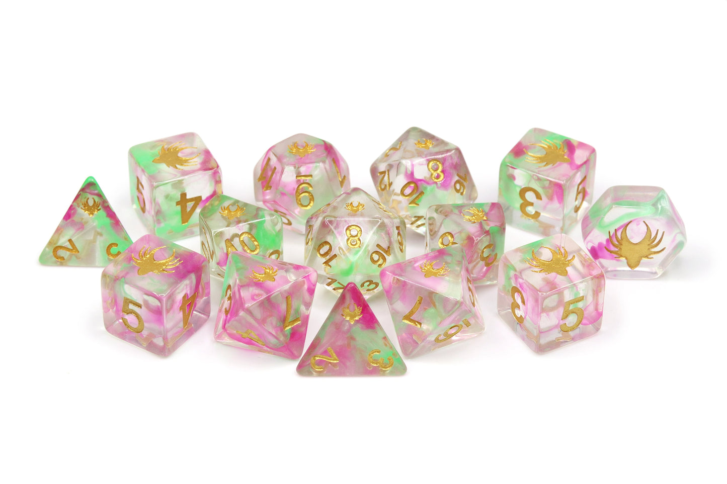 Hedronic Serenity - 14 Piece DnD Dice Set | Acrylic RPG Gaming Dice