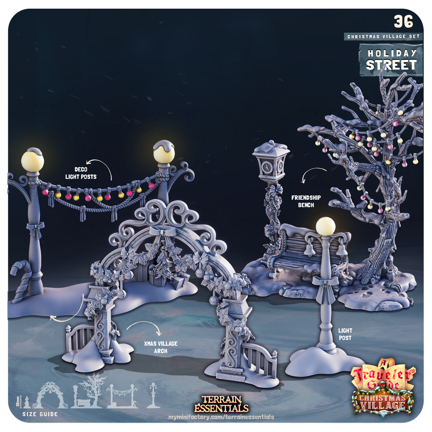 Cast n Play Christmas Village Terrain Set – 3D Printed 28mm 32mm D&D