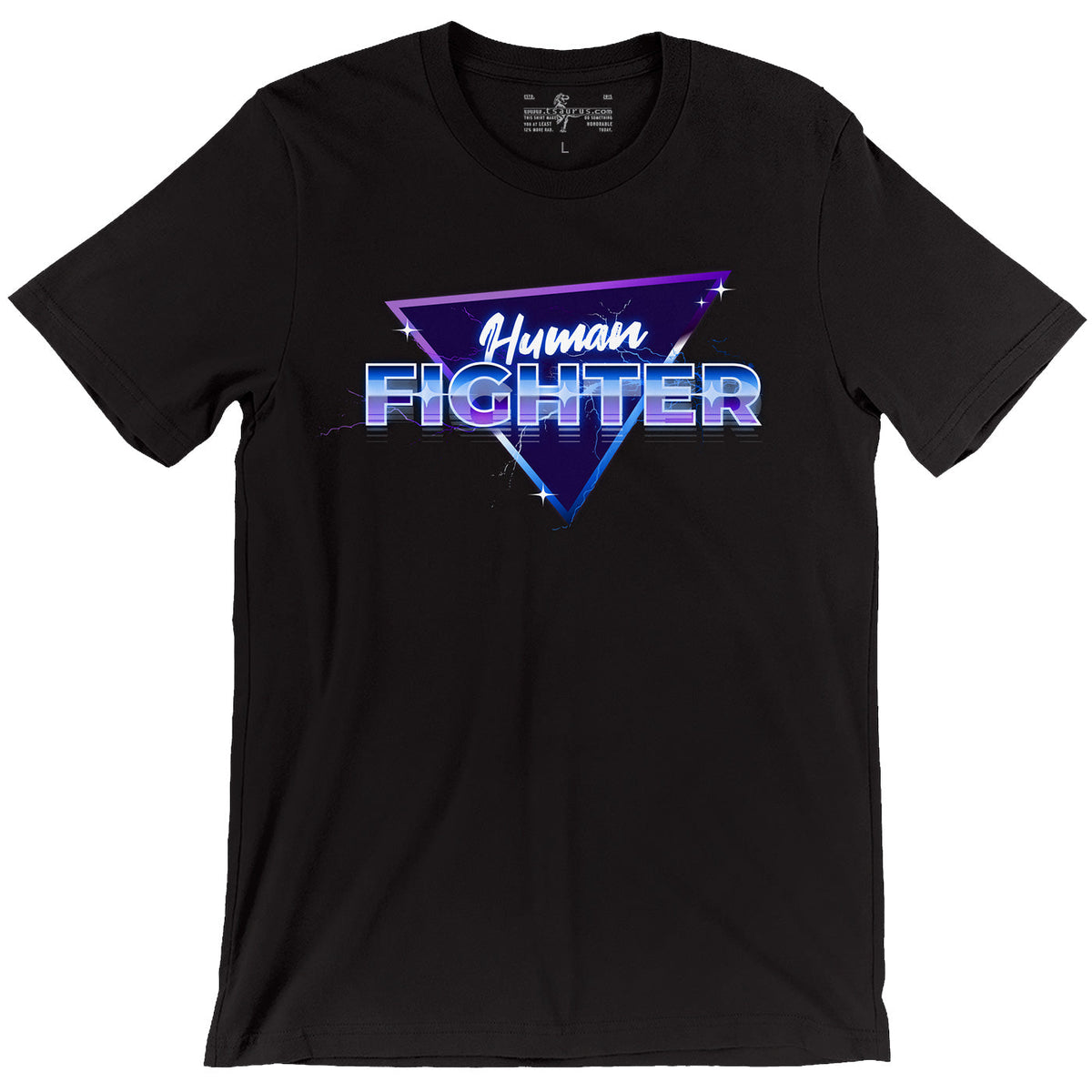 Retrowave Human Fighter — No Magic Needed D&D T-Shirt