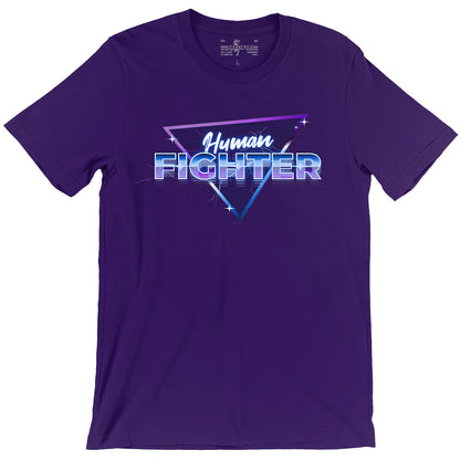 Retrowave Human Fighter — No Magic Needed D&D T-Shirt