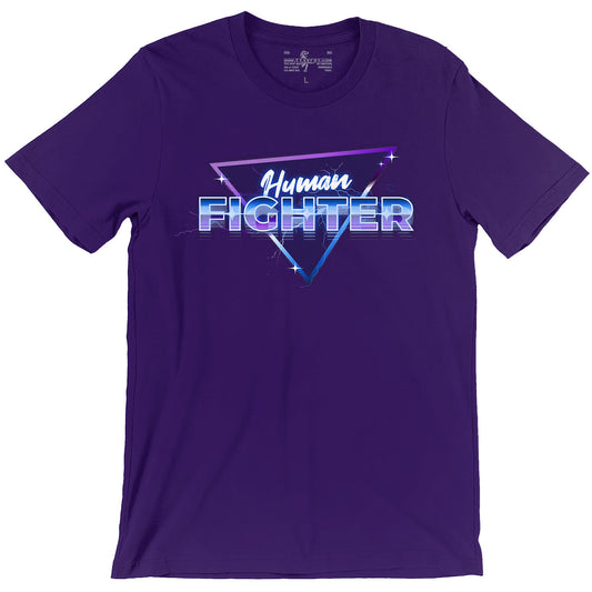 Retrowave Human Fighter — No Magic Needed D&D T-Shirt