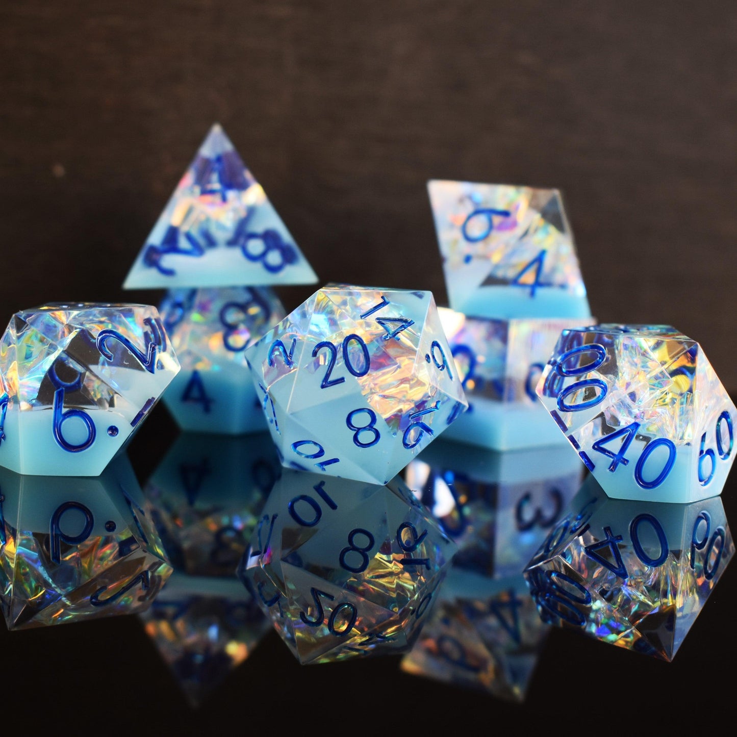 Ice Storm Sharp-Edged Resin Dice Set – 7-Piece Polyhedral RPG Dice