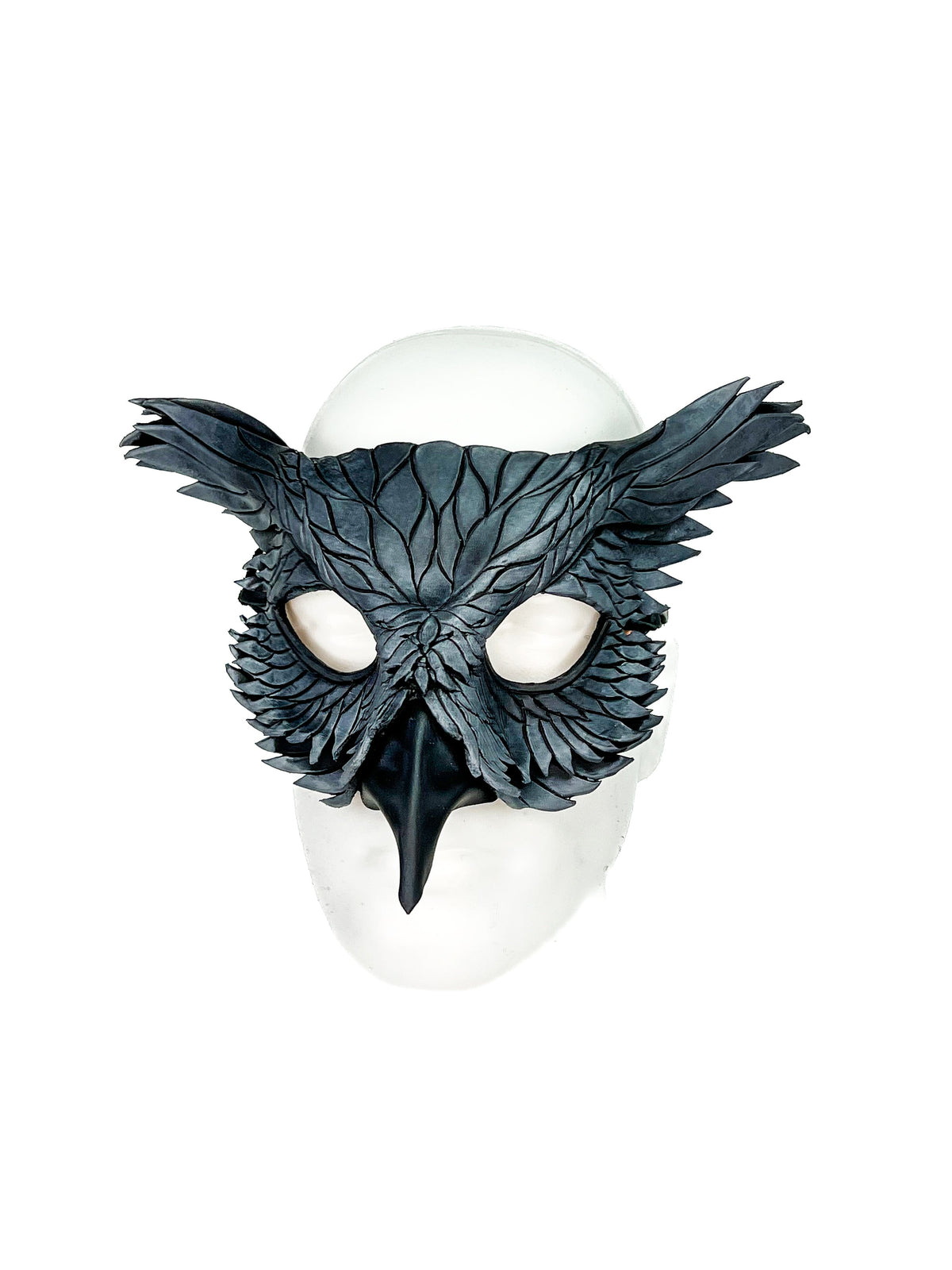 Layered Horned Owl Handmade Genuine Leather Mask in Grey