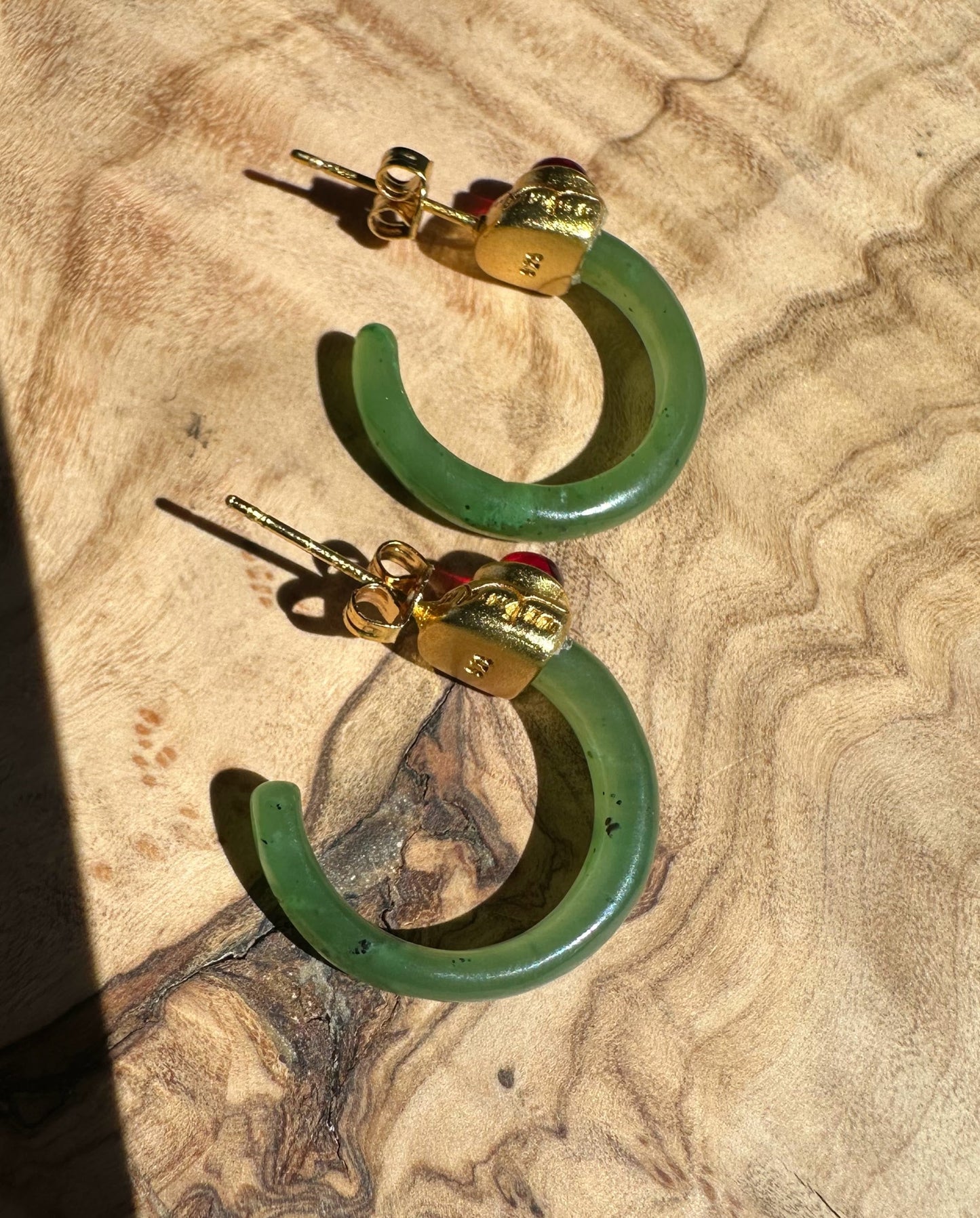 Jade Earrings — Nephrite Jade in Gold-Plated Sterling Silver (#113)