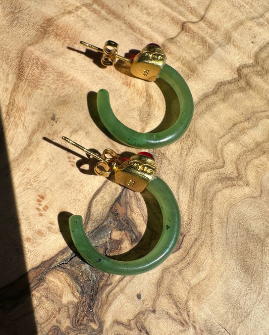 Jade Earrings — Nephrite Jade in Gold-Plated Sterling Silver (#113)