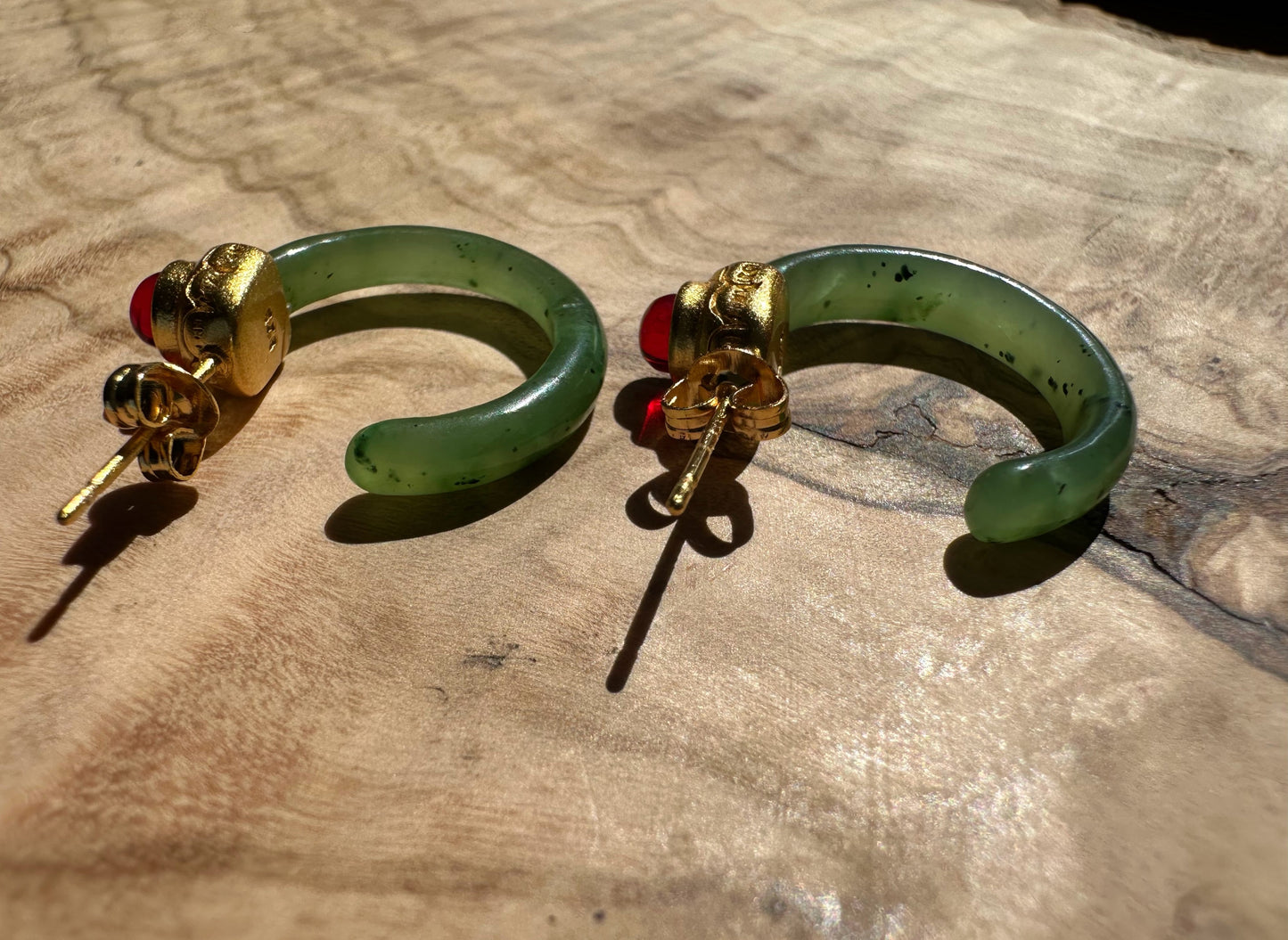 Jade Earrings — Nephrite Jade in Gold-Plated Sterling Silver (#113)