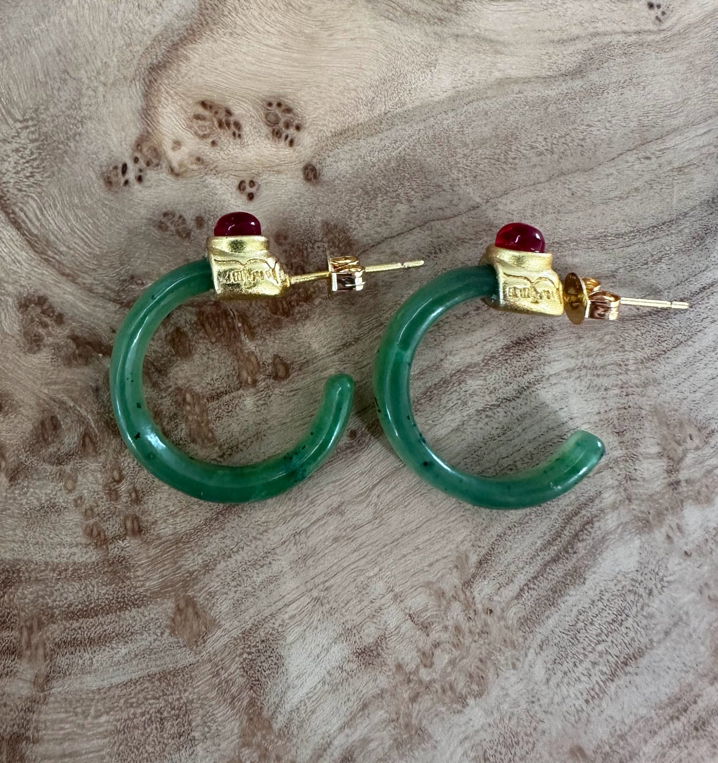 Jade Earrings — Nephrite Jade in Gold-Plated Sterling Silver (#113)