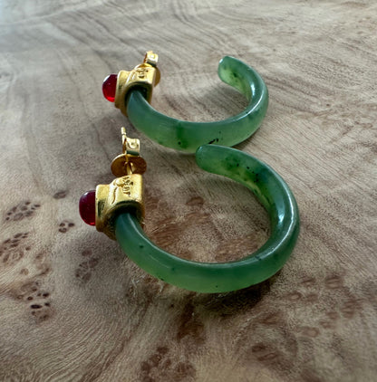Jade Earrings — Nephrite Jade in Gold-Plated Sterling Silver (#113)