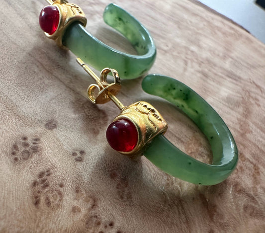 Jade Earrings — Nephrite Jade in Gold-Plated Sterling Silver (#113)