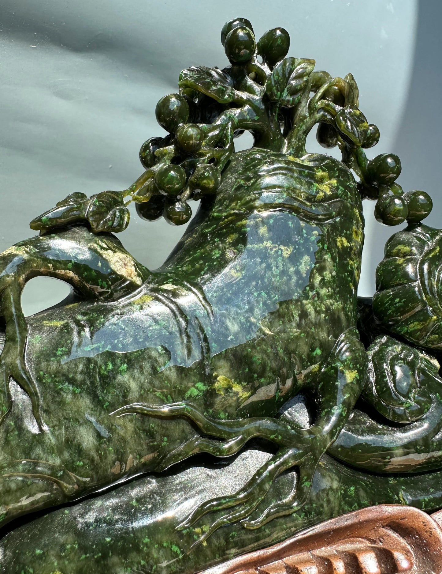 Unique Canadian Cassiar Jade Sculpture — Hand-Carved on Wooden Base