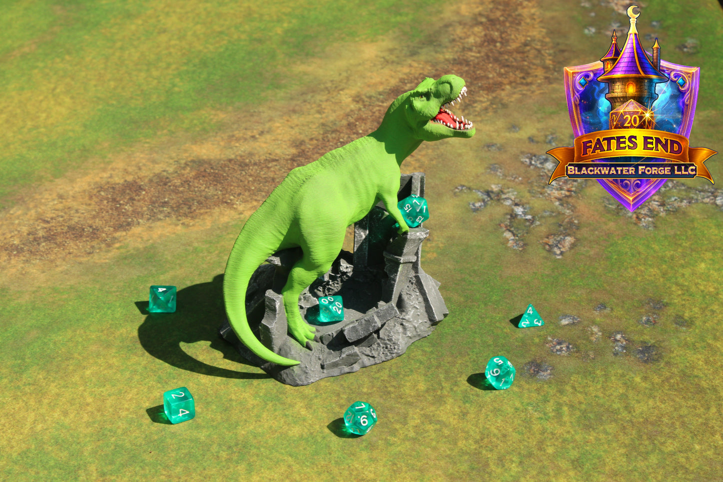 T-Rex 3D Printed Dice Tower – Fate's End Collection by Kim Bolt - Unleash Prehistoric Power!