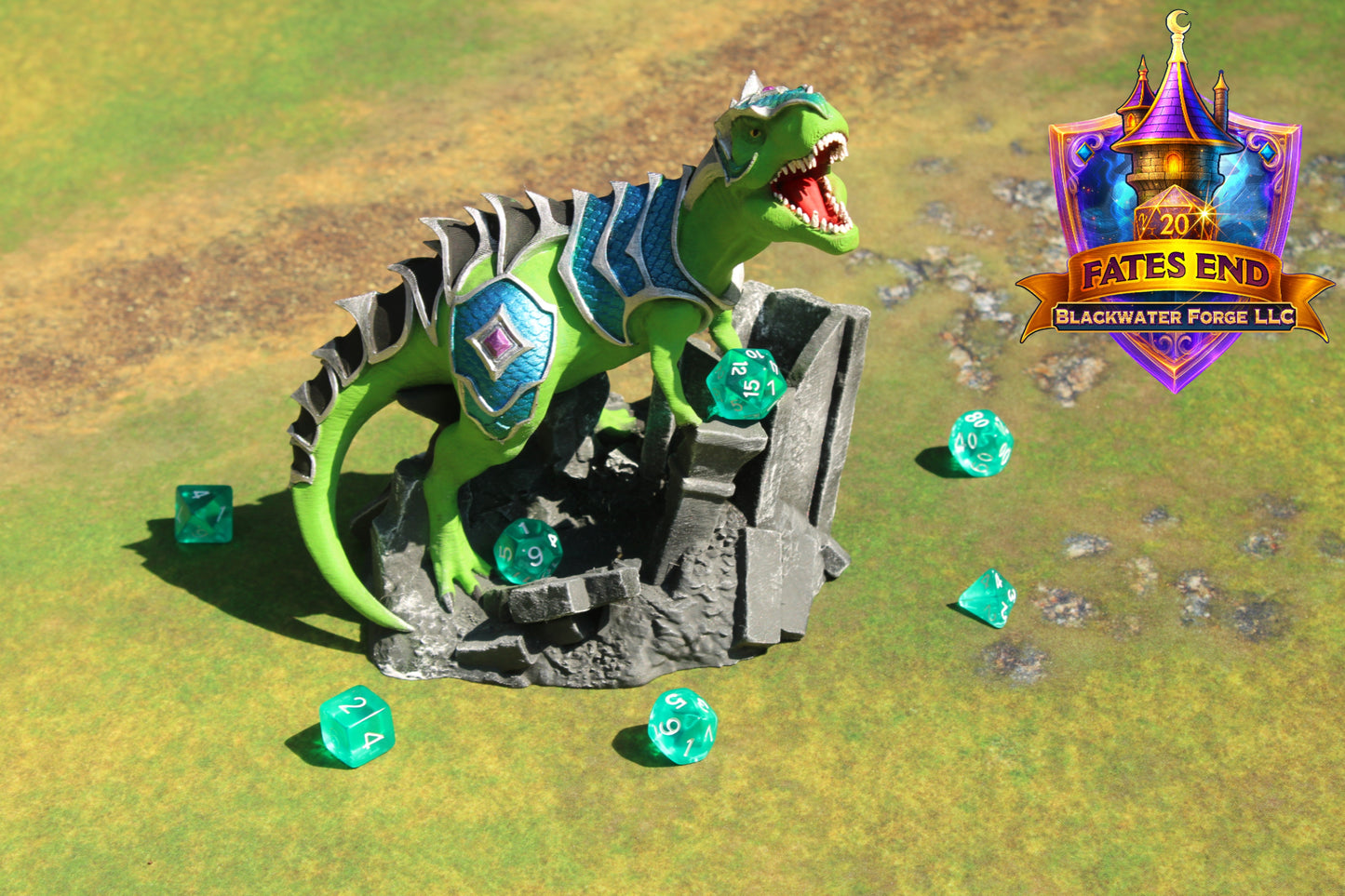 Armored War T-Rex 3D Printed Dice Tower – Fate's End Collection by Kim Bolt - Unleash Prehistoric Power!